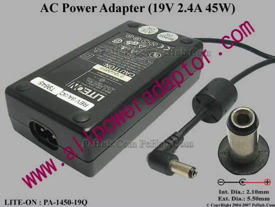 LITE-ON PA-1450-19Q AC Adapter 19V 2.4A, 5.5/2.1mm, 2-Prong