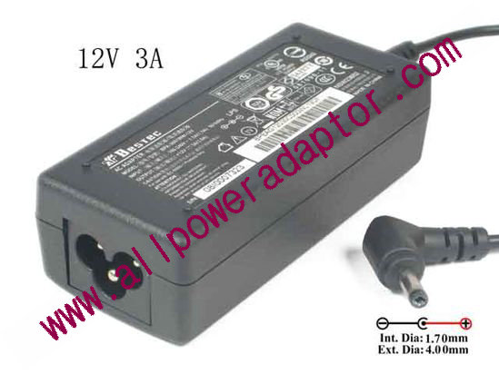 Bestec BPA-3601WW-12V AC Adapter - NEW Original 12V 3A, Barrel 4.0/1.7mm, 3-Prong, New