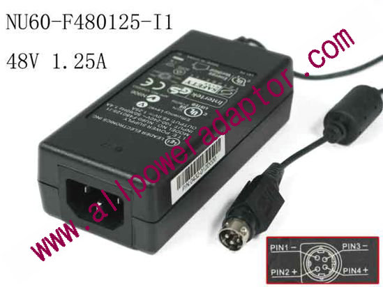 LEI / Leader NU60-F480125-I1 AC Adapter- Laptop 48V 1.25A, 4P, P1