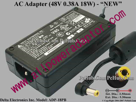 Delta Electronics ADP-18PB AC Adapter 48V 0.38A, 5.5/2.5mm, C14, New