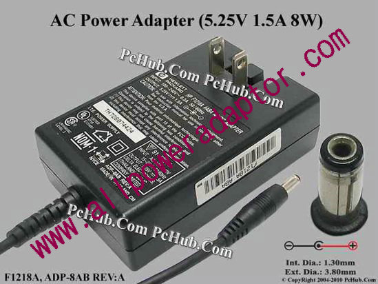 HP AC Adapter 5V-12V F1218A #ABA, 5.25V 1.5A, 2-pin US, (1.3/3.8mm)