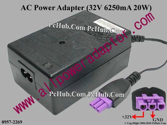 HP AC Adapter 0957-2269, 32V 625mA, 3-pin Hole, 2-prong