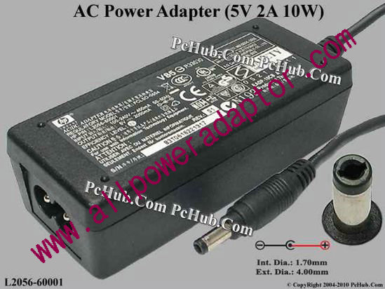 HP AC Adapter 5V-12V 5V 2A, Barrel 4.0/1.7mm, 2-Prong
