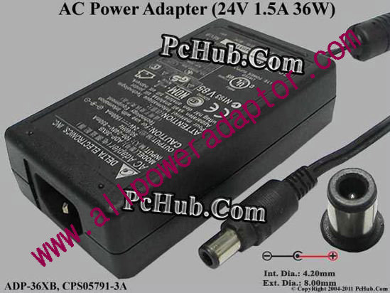 Delta Electronics ADP-36XB AC Adapter 24V 1.5A, PIN, (IEC C14)