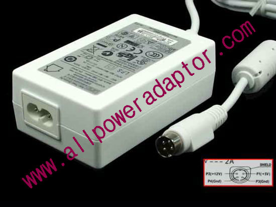 APD / Asian Power Devices DA-34A02 AC Adapter 5V-12V 12V 2A, 5V 2A, 4P, P1=5V, P4=12V, 2-Prong, White,
