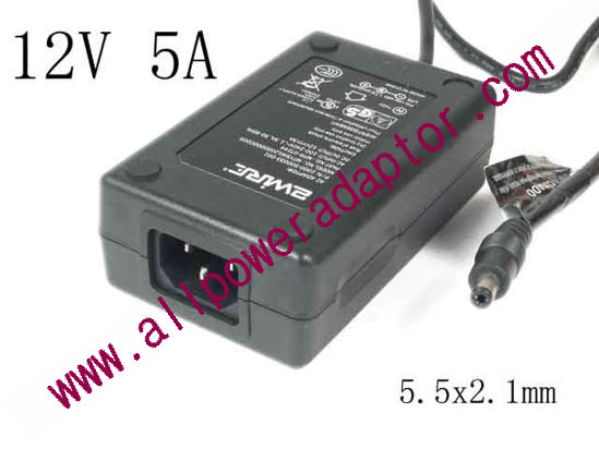 2Wire MTYSW12050000CDOS AC Adapter 5V-12V 12V 5A, 5.5x2.1mm, C14, New