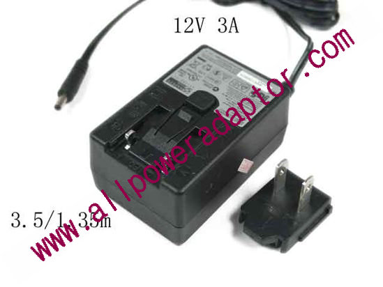 APD / Asian Power Devices WA-36C12R AC Adapter 5V-12V 12V 3A, 3.5/1.35mm, US 2P