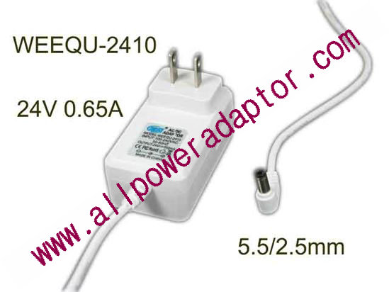 WEEQU WEEQU-2410 AC Adapter 24V 0.65A, 5.5/2.5mm, US 2P Plug, New
