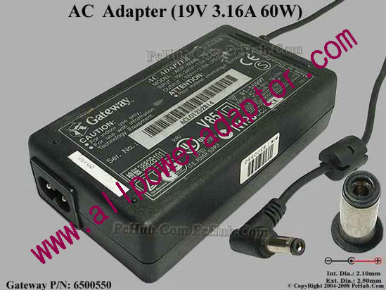 Gateway Common Item (Gateway) AC Adapter- Laptop 19V 3.16A, 5.5/1.7mm 2-Prong - Click Image to Close