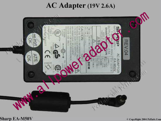 Sharp AC Adapter 19V 2.6A, 5.5/1.7mm, IEC C14 - Click Image to Close