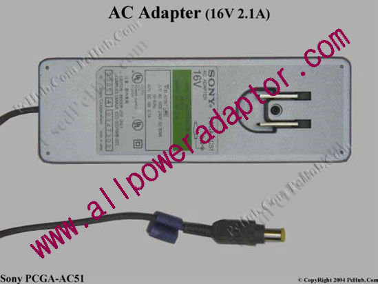Sony Vaio Parts AC Adapter PCGA-AC51, 16V 2.1A, Tip E
