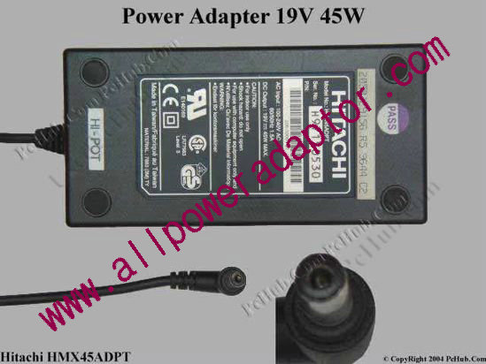 Hitachi AC Adapter- Laptop HMX45ADPT, 19V 2.4A, Tip B