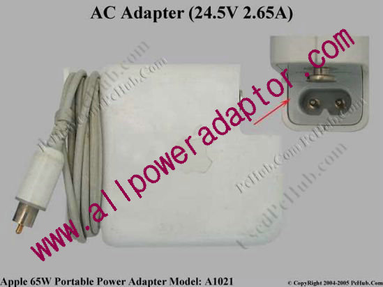 Apple Common Item (Apple) AC Adapter- Laptop (A1021) 24.5V 2.65A - Click Image to Close