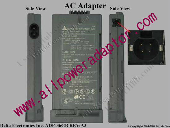 Delta Electronics ADP-36GB REV:A3 AC Adapter- Laptop 20V 1.2A, 3-pin - Click Image to Close