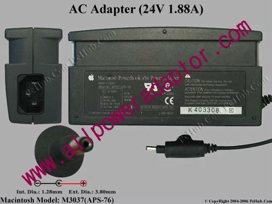 (image for) Apple Common Item (Apple) AC Adapter- Laptop M3037(APS-76), 24V 1.88A