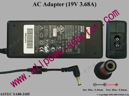 ASTEC SA80-3105 AC Adapter- Laptop 19V 3.68A, Tip C - Click Image to Close