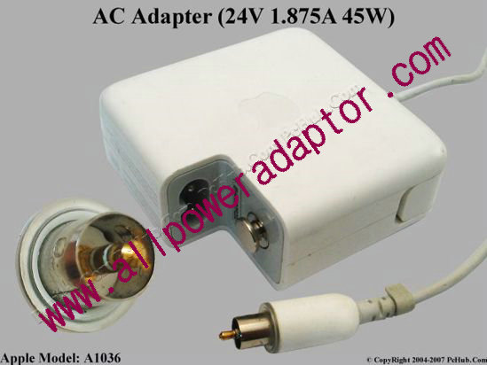 Apple Common Item (Apple) AC Adapter- Laptop A1036, 24V 1.875A 45W - Click Image to Close