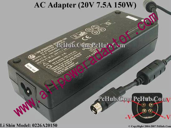 Li Shin 0226A20150 AC Adapter 20V 7.5A, 4-Pin P1 - Click Image to Close