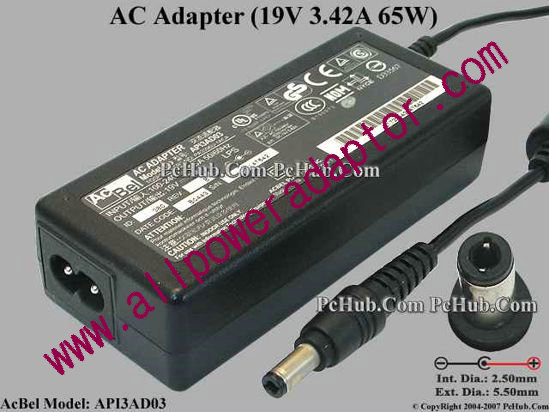 Acbel Polytech API3AD03 AC Adapter- Laptop 19V 3.42A, 5.5/2.5mm 12mm, 3-Prong - Click Image to Close