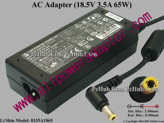 Li Shin 0335A1865 AC Adapter 18.5V 3.5A, Barrel 5.5/2.5mm, 3-Prong