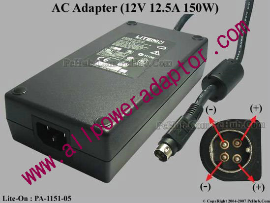 LITE-ON PA-1151-05 AC Adapter 12V 12.5A 4-pin DIN, P1 - Click Image to Close