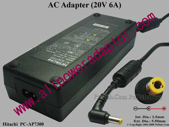 Hitachi AC Adapter- Laptop 20V 6A, 5.5/2.5mm, 2-Prong - Click Image to Close