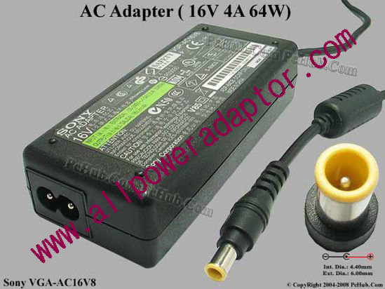 Sony Vaio Parts AC Adapter 16V 4A, 6.5/4.3mm, 2-Prong