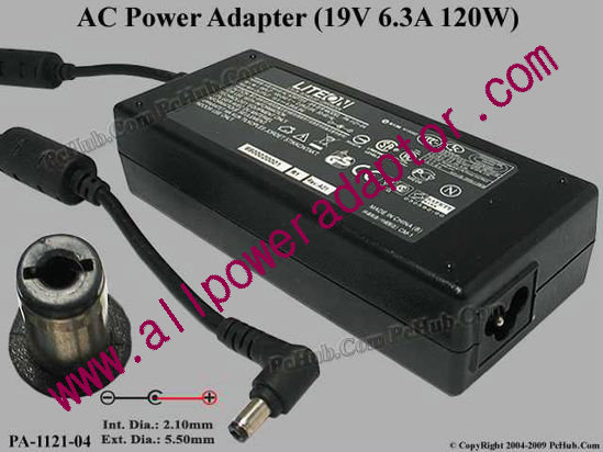 LITE-ON PA-1121-04 AC Adapter 19V 6.3A, 5.5/2.1mm, 3-Prong