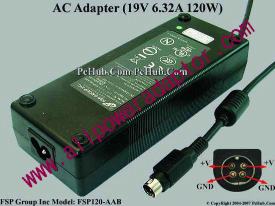 FSP Group Inc FSP120-AAB AC Adapter- Laptop 19V 6.32A, 4-Pin P1 - Click Image to Close