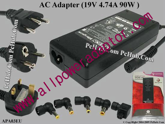 Targus APA03EU AC Adapter 19V 4.74A,Set, EU Cord, 3-Prong, New - Click Image to Close