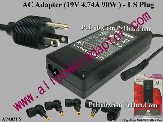 Targus APA03US AC Adapter 19V 4.74A,Set, US Cord, 3-Prong, New - Click Image to Close