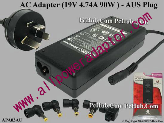 Targus APA03AU AC Adapter 19V 4.74A,Set, Au Cord, 3-Prong, New - Click Image to Close