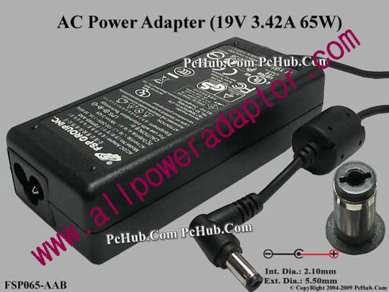 FSP Group Inc FSP065-AAB AC Adapter- Laptop 19V 3.42A, 5.5/2.1mm, 3-Prong - Click Image to Close