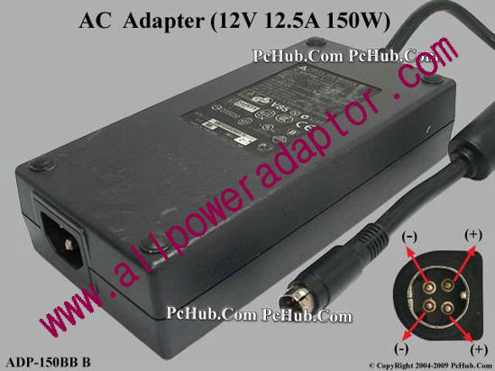 Delta Electronics ADP-150BB B AC Adapter- Laptop 12V 12.5A 4-pin DIN, P1 - Click Image to Close