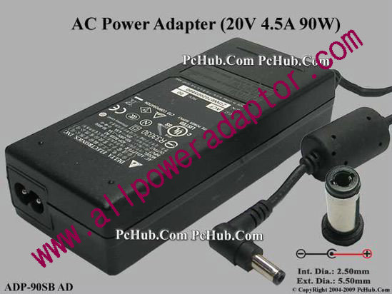 Delta Electronics ADP-90SB AD AC Adapter- Laptop 20V 4.5A, 5.5/2.5mm 12mm Length, 2-Prong - Click Image to Close