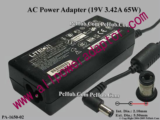 LITE-ON PA-1650-02 AC Adapter 19V 3.42A, 5.5/2.1mm, 3-Prong