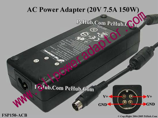 FSP Group Inc FSP150-ACB AC Adapter- Laptop 20V 7.5A, 4-Pin P1 - Click Image to Close