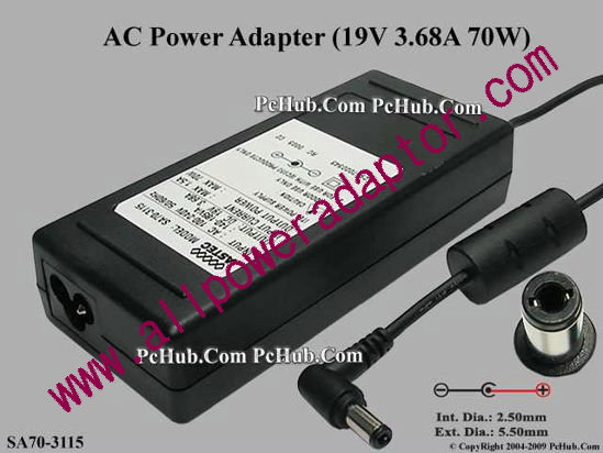 ASTEC SA70-3115 AC Adapter- Laptop SA70-3115, 19V 3.68A, Tip-C, 3-prong - Click Image to Close