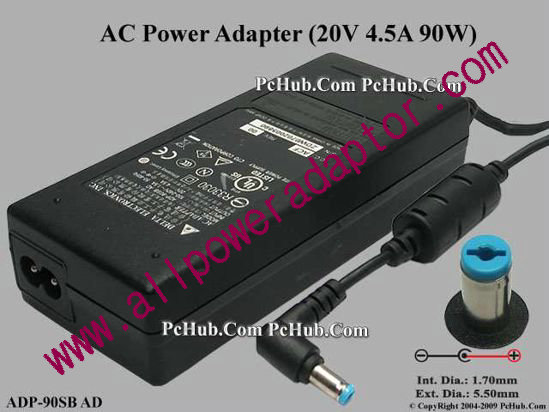 Delta Electronics ADP-90SB AD AC Adapter- Laptop 20V 4.5A, 5.5/1.7mm, 2-Prong - Click Image to Close