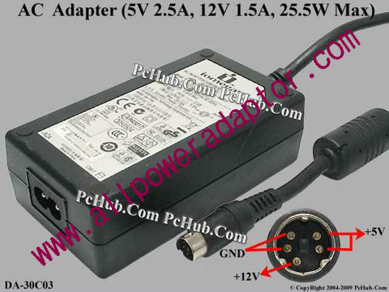 Iomega DA-30C03 AC Adapter- Laptop 12V 1.5A, 5V 2.5A, 5-P D, P1