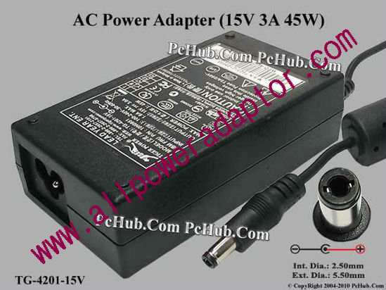 Tiger Power TG-4201-15V AC Adapter 13V-19V 15V 3A, 5.5/2.5mm, 3-Prong