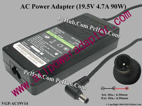 Sony Vaio Parts AC Adapter VGP-AC19V14, 19.5V 4.7A, Tip-E, 3-prong