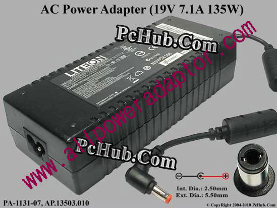 LITE-ON PA-1131-07 AC Adapter 19V 7.1A, 5.5/2.5mm, 3-Prong - Click Image to Close