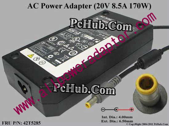 Lenovo AC Adapter- Laptop 20V 8.5A, 6.5/4.0mm,, 3-prong