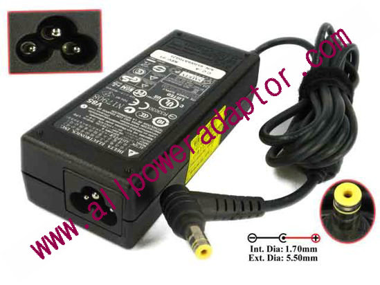 Delta Electronics ADP-65MH B AC Adapter - NEW Original 19V 3.42A, 5.5/1.7mm, 3-Prong, NEW