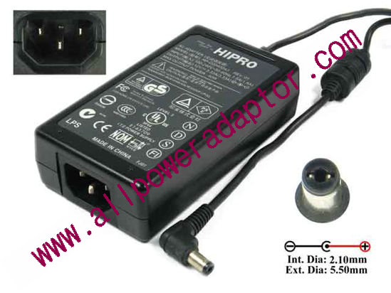 HIPRO HP-O2040D43 AC Adapter- Laptop 12V 3.33A, 5.5/2.1mm, C14 - Click Image to Close