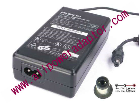 Micron AC Adapter 19V 2.6A, 5.5/2.1mm, 2-Prong - Click Image to Close