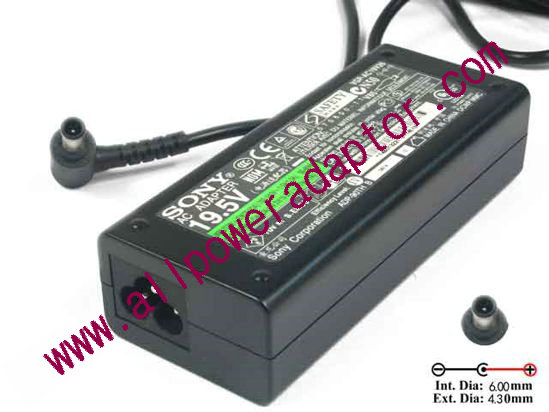 Sony Vaio VGN-CR33 AC Adapter - NEW Original 19.5V 4.7A, 6.0/4.3mm With Pin, 3-Prong, New - Click Image to Close