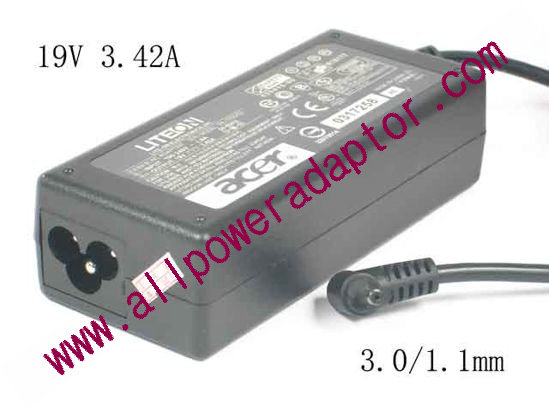 Acer Aspire S5-391 Seies AC Adapter - NEW Original 19V 3.42A, Barrel 3.0/1.1mm, 3-Prong