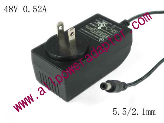 LEI / Leader MU24-1480050-A2 AC Adapter- Laptop 48V 0.52A, Barrel 5.5/2.1mm, US 2 Pin Plug